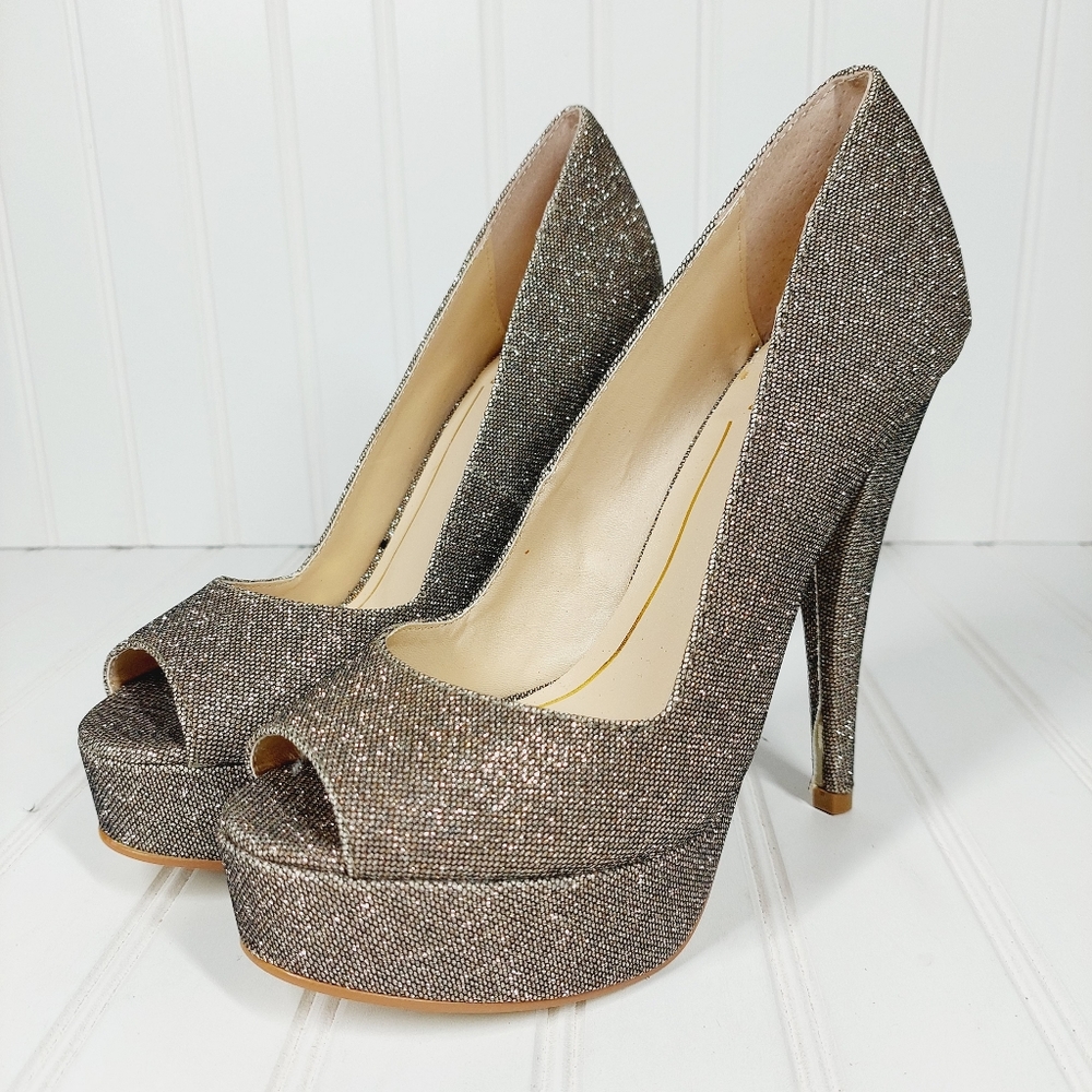 NEW COLIN STUART Glittery Open Toe Heels C879